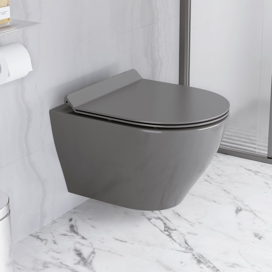 HMR - Modern Round Wall Mounted Toilet Wall Hung One-Piece Ceramic Simplism in Deep Gray