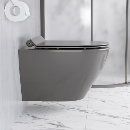 HMR - Modern Round Wall Mounted Toilet Wall Hung One-Piece Ceramic Simplism in Deep Gray