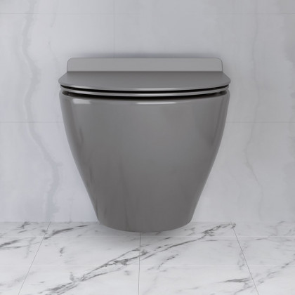 HMR - Modern Round Wall Mounted Toilet Wall Hung One-Piece Ceramic Simplism in Deep Gray