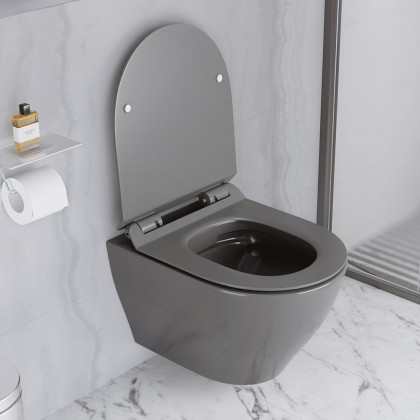 HMR - Modern Round Wall Mounted Toilet Wall Hung One-Piece Ceramic Simplism in Deep Gray