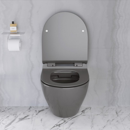 HMR - Modern Round Wall Mounted Toilet Wall Hung One-Piece Ceramic Simplism in Deep Gray