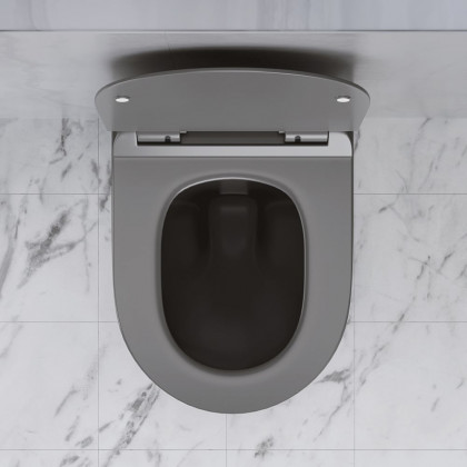 HMR - Modern Round Wall Mounted Toilet Wall Hung One-Piece Ceramic Simplism in Deep Gray