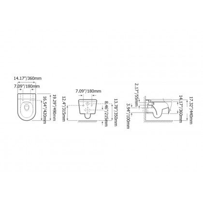 HMR - Modern Round Wall Mounted Toilet Wall Hung One-Piece Ceramic Simplism in Deep Gray