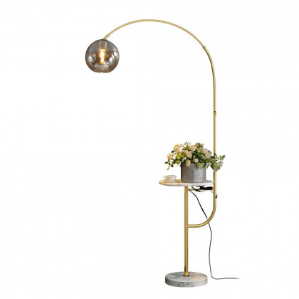 HMR - Modern Arc Floor Lamp with Shelf & Wireless Charger & USB Charging Port
