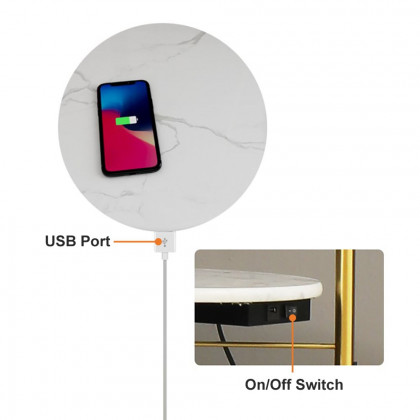 HMR - Modern Arc Floor Lamp with Shelf & Wireless Charger & USB Charging Port