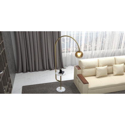HMR - Modern Arc Floor Lamp with Shelf & Wireless Charger & USB Charging Port