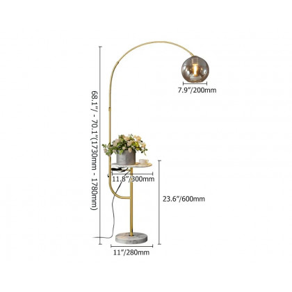 HMR - Modern Arc Floor Lamp with Shelf & Wireless Charger & USB Charging Port