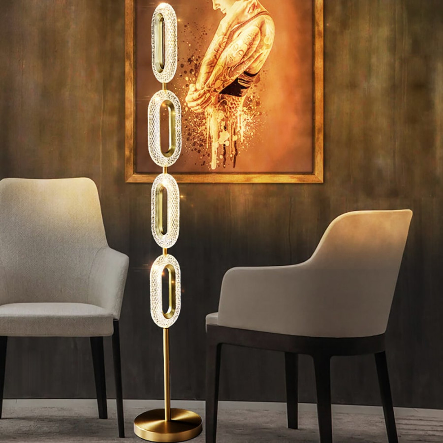 HMR - Ovated Modern Floor Lamp LED Light 4-Light Plug-in Brass Standing Lamp in Gold
