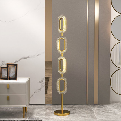 HMR - Ovated Modern Floor Lamp LED Light 4-Light Plug-in Brass Standing Lamp in Gold