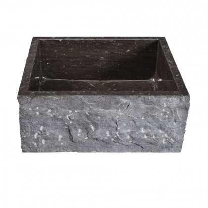 HMR - 33" Farmhouse Black Kitchen Sink Natural Stone Single Large Sink with Drain