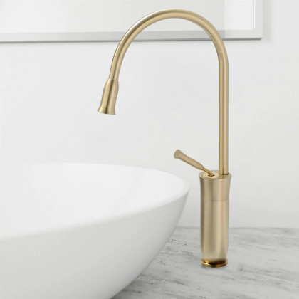 HMR - Tront Single Hole Bathroom Vessel Sink Faucet Solid Brass in Brushed Gold