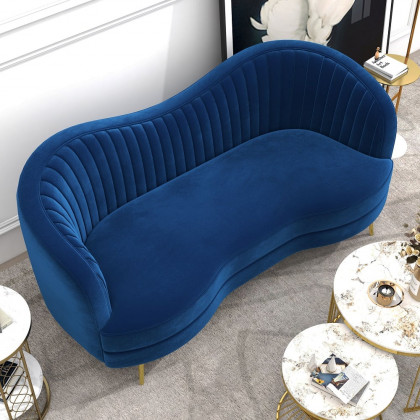 HMR - 72" Florie Luxury Vertical Channel Tufted Curved Performance Velvet Sofa in Blue