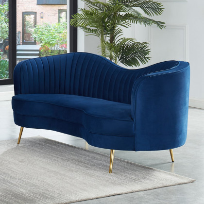 HMR - 72" Florie Luxury Vertical Channel Tufted Curved Performance Velvet Sofa in Blue