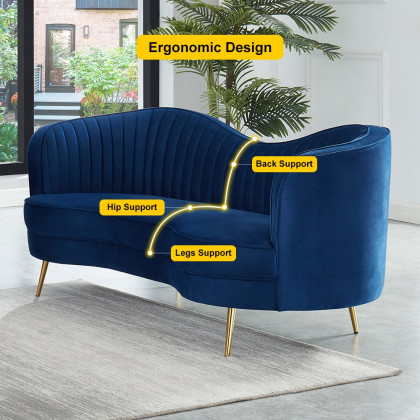 HMR - 72" Florie Luxury Vertical Channel Tufted Curved Performance Velvet Sofa in Blue