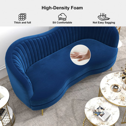 HMR - 72" Florie Luxury Vertical Channel Tufted Curved Performance Velvet Sofa in Blue