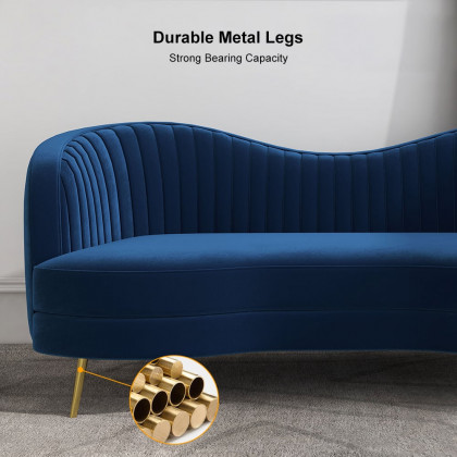 HMR - 72" Florie Luxury Vertical Channel Tufted Curved Performance Velvet Sofa in Blue