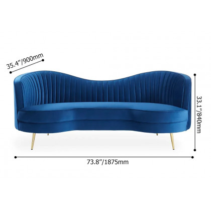 HMR - 72" Florie Luxury Vertical Channel Tufted Curved Performance Velvet Sofa in Blue