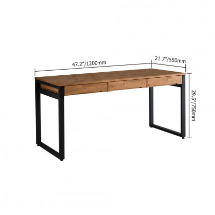 HMR - 47.2" Rustic Wooden Natural & Black Office Desk with Drawers & Metal Legs