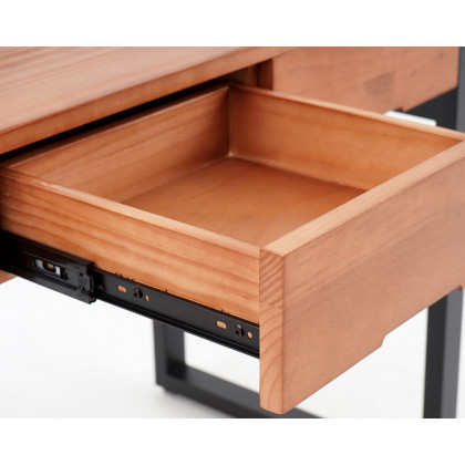 HMR - 47.2" Rustic Wooden Natural & Black Office Desk with Drawers & Metal Legs