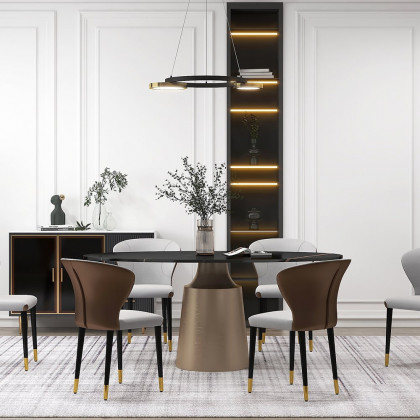 HMR - 63" Affordable Luxury Modern Oval Sintered Stone Dining Table Seats 4-6 People