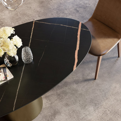 HMR - 63" Affordable Luxury Modern Oval Sintered Stone Dining Table Seats 4-6 People