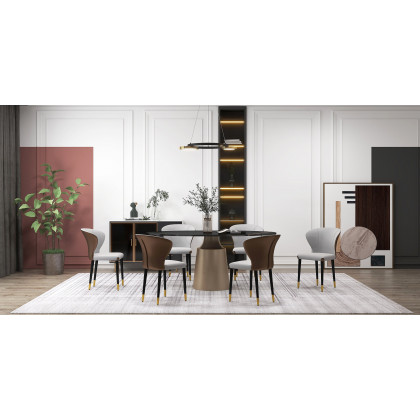 HMR - 63" Affordable Luxury Modern Oval Sintered Stone Dining Table Seats 4-6 People