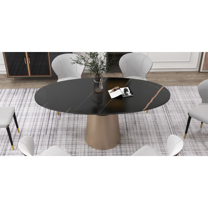 HMR - 63" Affordable Luxury Modern Oval Sintered Stone Dining Table Seats 4-6 People