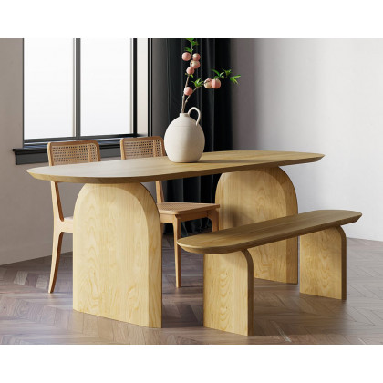 HMR Tintica Seires Japandi Oval Solid Wood Dining Bench Seats 1-2 People - Natural, 51"