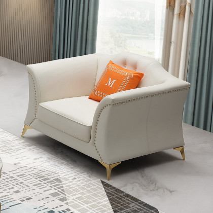 HMR - 3-Piece Modern Faux Leather Living Room Set Chesterfield Sofa in Beige with Stool