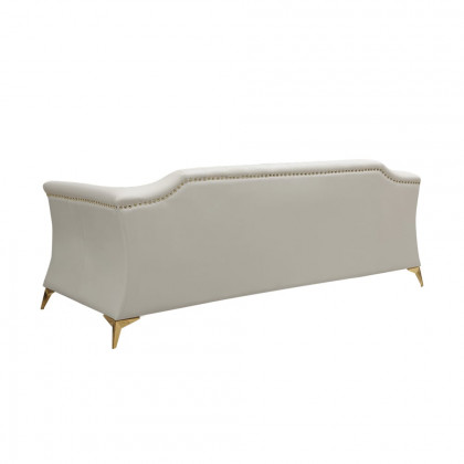 HMR - 3-Piece Modern Faux Leather Living Room Set Chesterfield Sofa in Beige with Stool