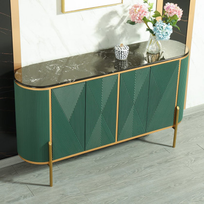 HMR - Green Sideboard Buffet Oval Faux Marble Top 59" Sideboard Cabinet 4 Doors & Shelves