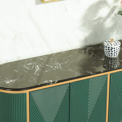 HMR - Green Sideboard Buffet Oval Faux Marble Top 59" Sideboard Cabinet 4 Doors & Shelves