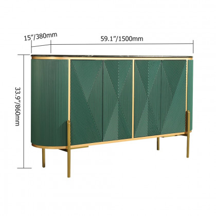 HMR - Green Sideboard Buffet Oval Faux Marble Top 59" Sideboard Cabinet 4 Doors & Shelves