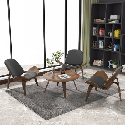 HMR - Mid-Century Modern Round Coffee Table with 4 Legs Walnut Small Accent Table