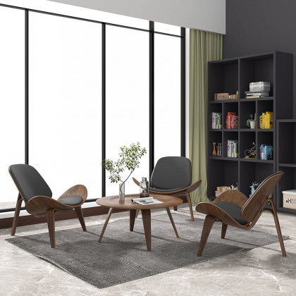HMR - Mid-Century Modern Round Coffee Table with 4 Legs Walnut Small Accent Table