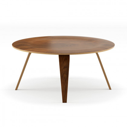 HMR - Mid-Century Modern Round Coffee Table with 4 Legs Walnut Small Accent Table