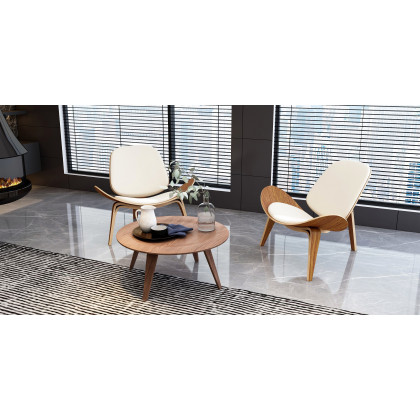 HMR - Mid-Century Modern Round Coffee Table with 4 Legs Walnut Small Accent Table