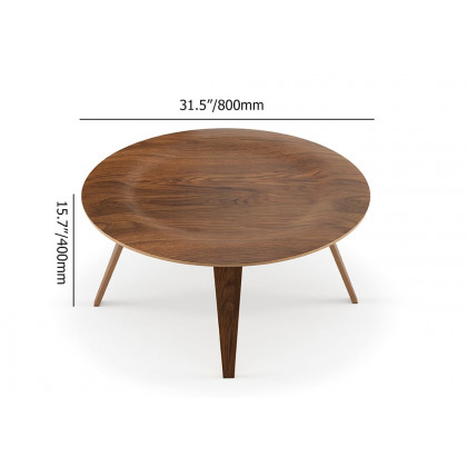 HMR - Mid-Century Modern Round Coffee Table with 4 Legs Walnut Small Accent Table