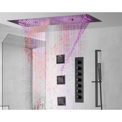 HMR - 35 Modern Thermostatic Rain Shower System 6 Functions Massage Music Remote Controlled LED