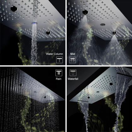 HMR - 35 Modern Thermostatic Rain Shower System 6 Functions Massage Music Remote Controlled LED