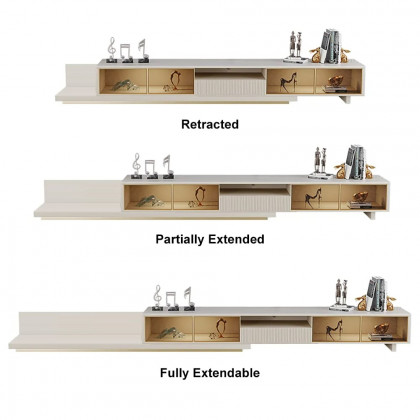 HMR 110.2" Modern Extendable TV Stand Glass Door Media Console with LED Light & Drawer - Light Khaki