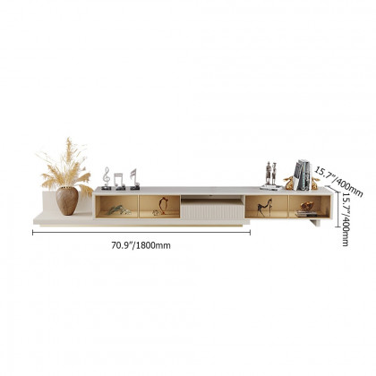 HMR 110.2" Modern Extendable TV Stand Glass Door Media Console with LED Light & Drawer - Light Khaki