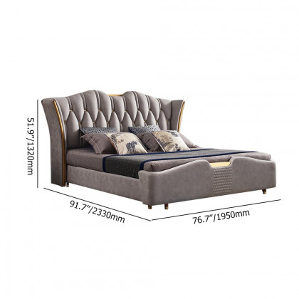 HMR Luxury Upholstered Bed Frame with Tufted Wingback Headboard - Light Gray, Queen Size