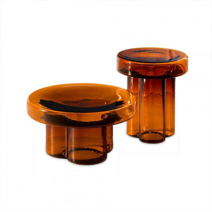 HMR - Modern Glass Coffee Table Set 2-Piece Cloud-Shaped in Orange