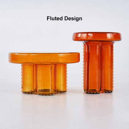 HMR - Modern Glass Coffee Table Set 2-Piece Cloud-Shaped in Orange