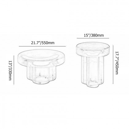 HMR - Modern Glass Coffee Table Set 2-Piece Cloud-Shaped in Orange