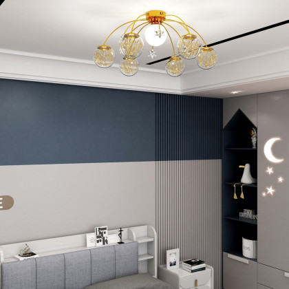 HMR - Modern Glass Globe 7-Light LED Flush Mount Light in Gold
