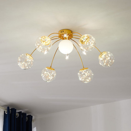 HMR - Modern Glass Globe 7-Light LED Flush Mount Light in Gold
