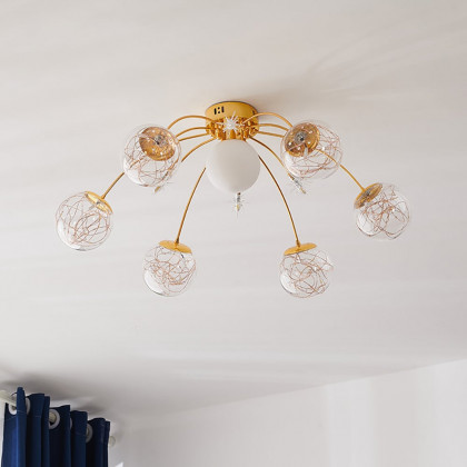HMR - Modern Glass Globe 7-Light LED Flush Mount Light in Gold