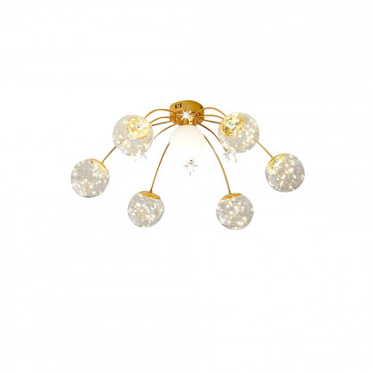 HMR - Modern Glass Globe 7-Light LED Flush Mount Light in Gold